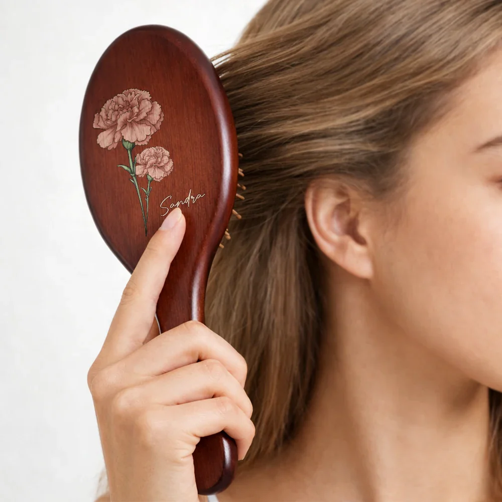 Birth Flowers Bloom Where You're Planted - Personalized Wooden Hair Brush - Image 6