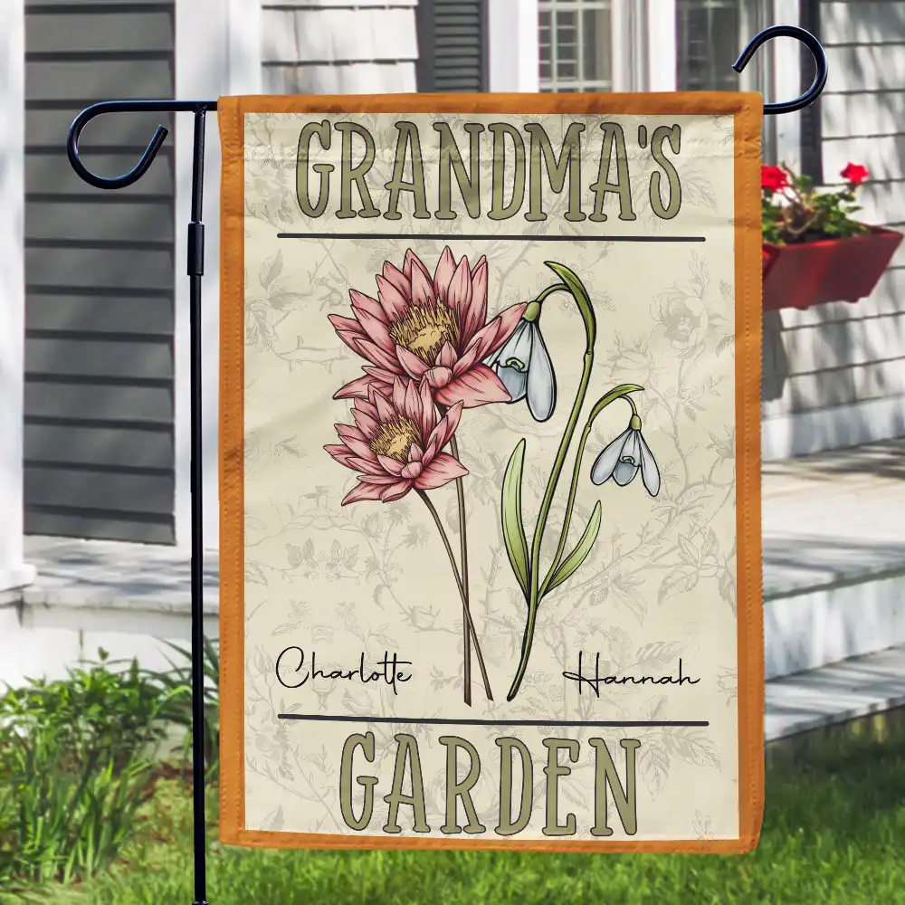Birth Flowers Bouquet Grandma's Garden - Personalized Flag - Image 3