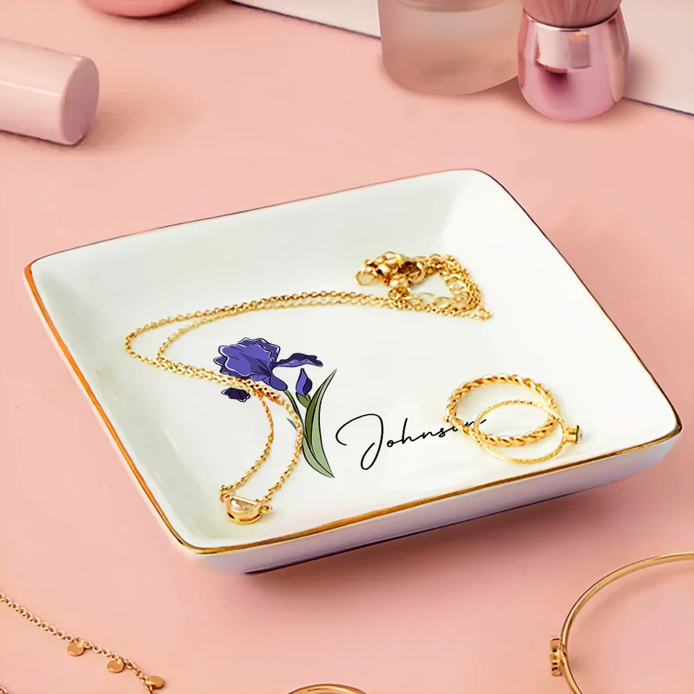 Birth Flowers For Women - Personalized Ring Dish - Image 3