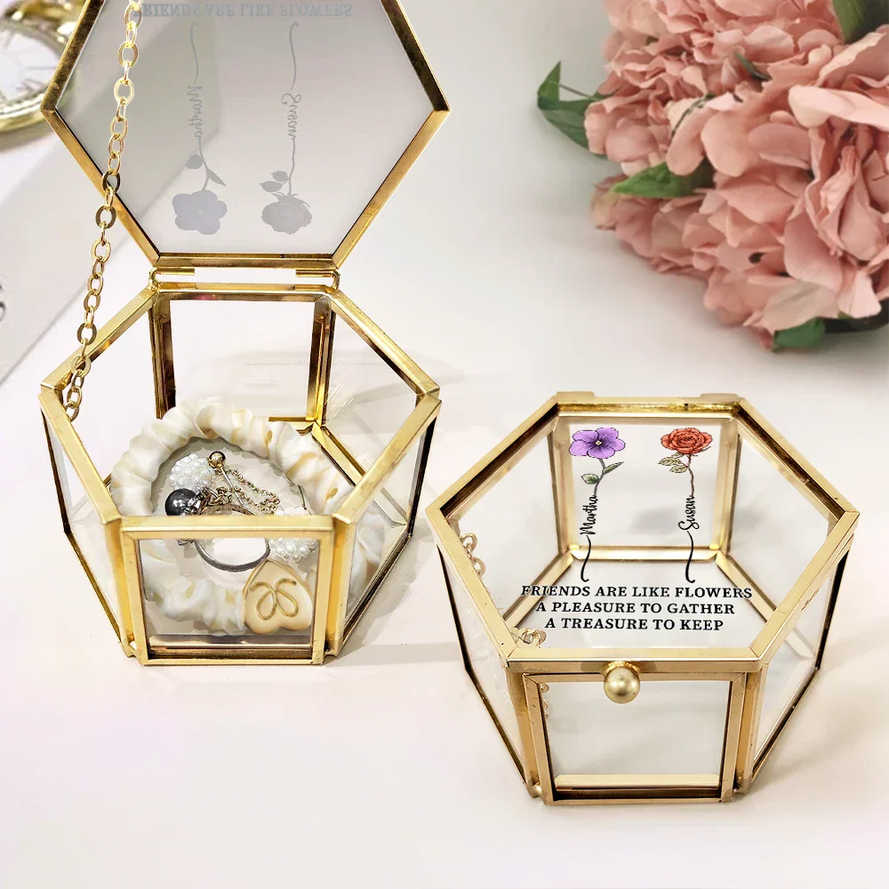 Birth Flowers Grow An Old Friend - Personalized Glass Jewelry Box - Image 2