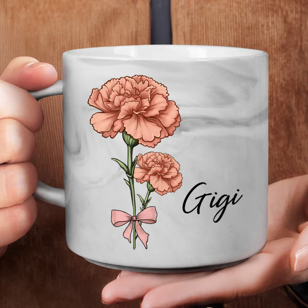 Birth Flowers Mom Grandma Nana - Personalized Marble Mug - Image 4