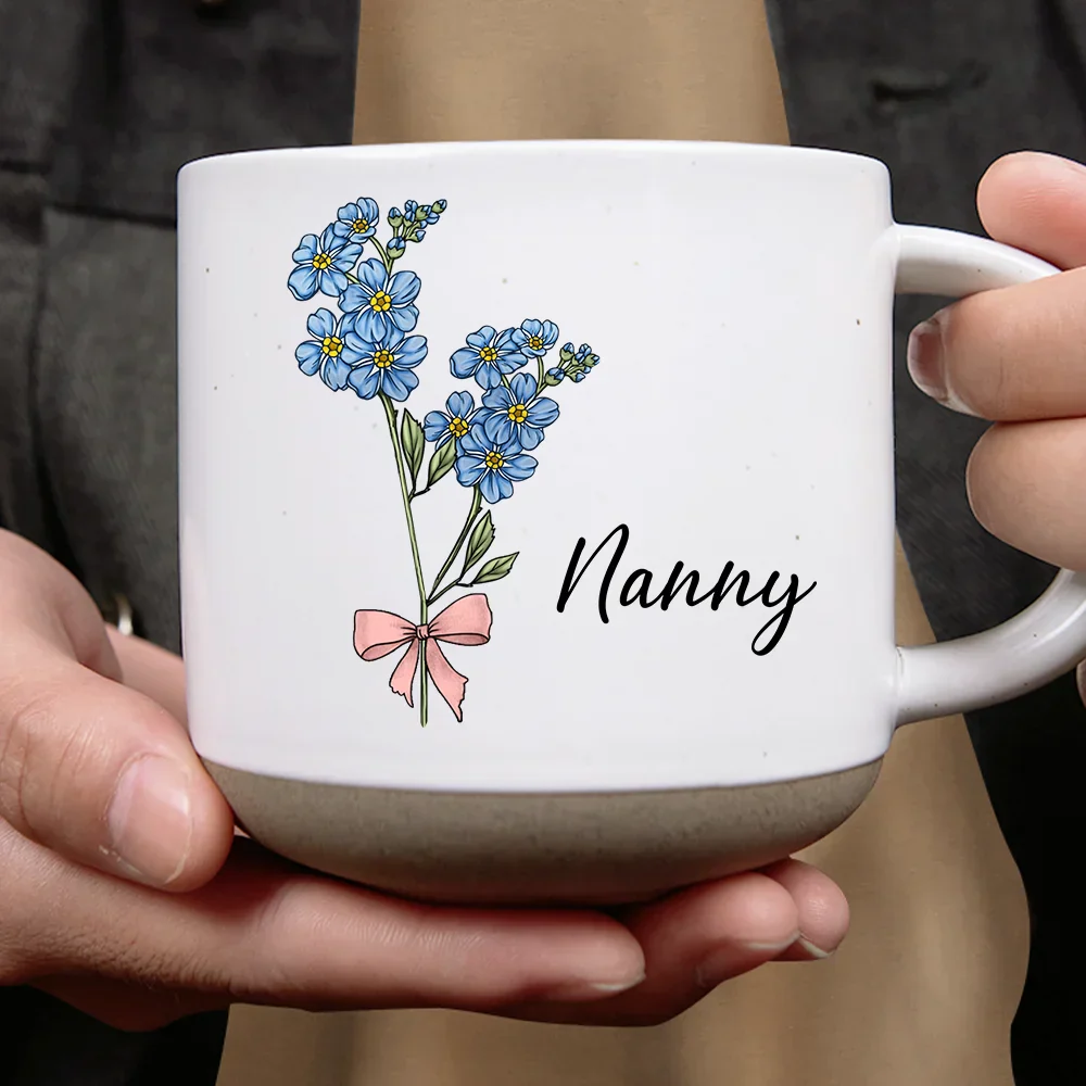 Birth Flowers Mom Grandma Nana - Personalized Pottery Mug - Image 4