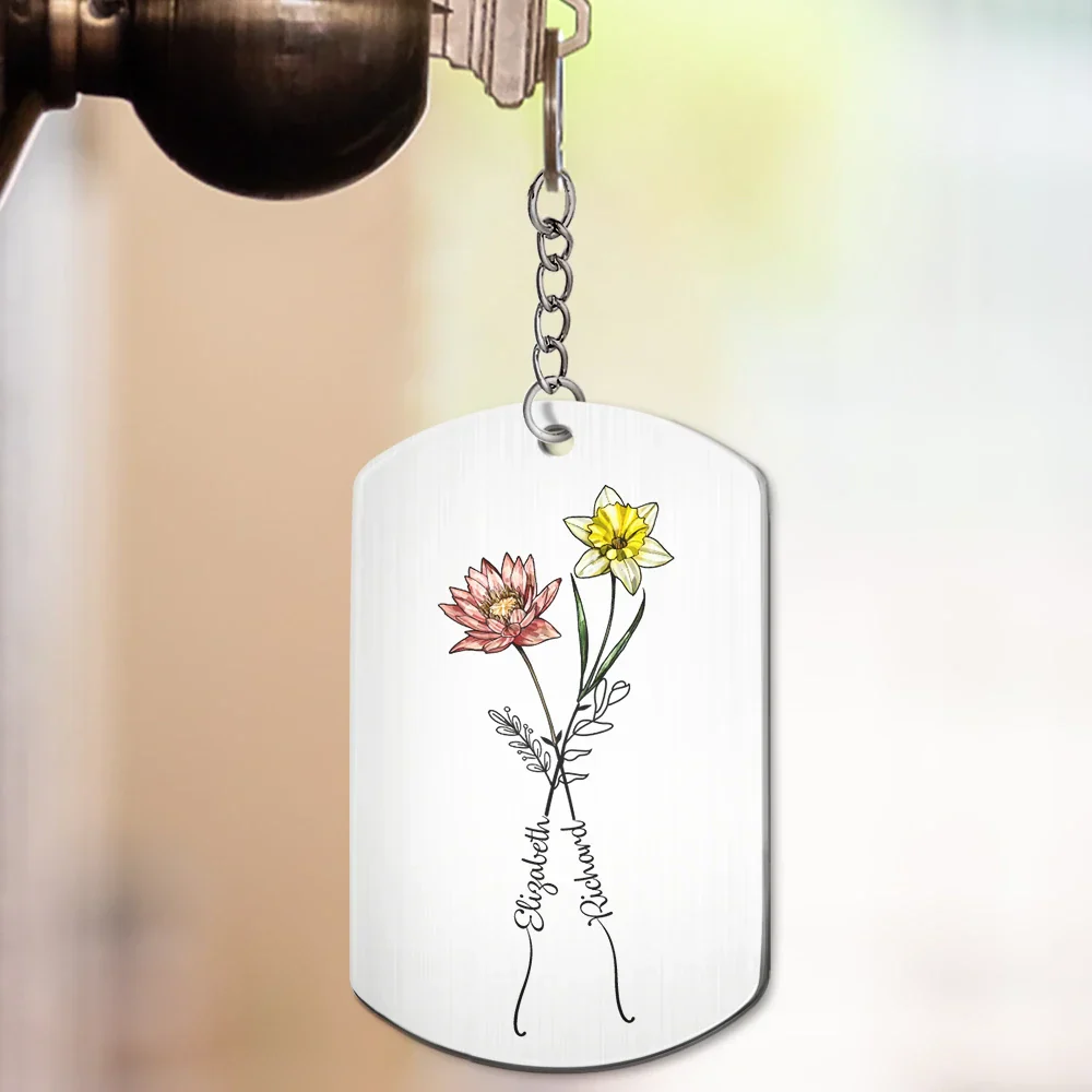 Birth Flowers With Calendar Our Love Bloomed - Personalized Aluminum Keychain - Image 3