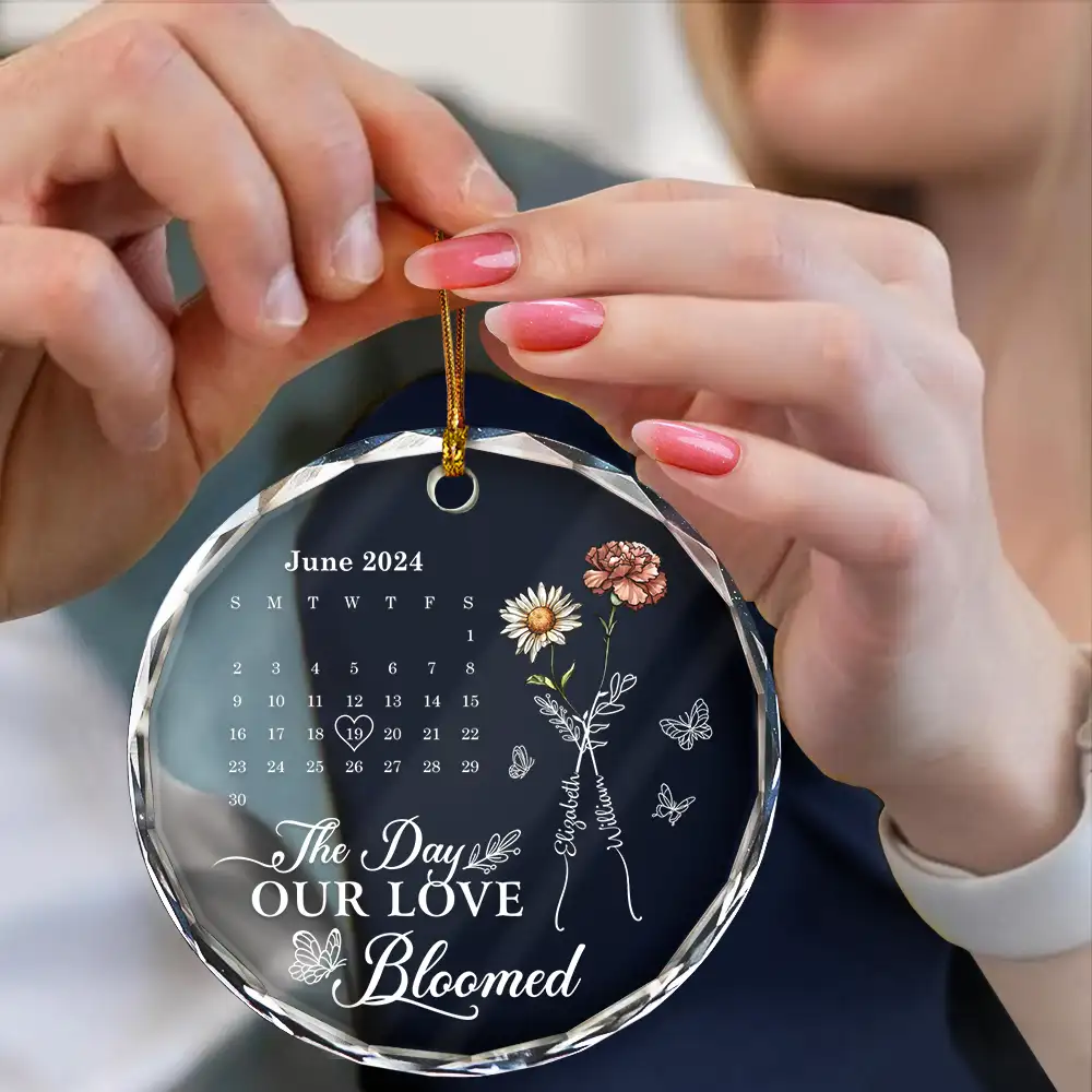 Birth Flowers With Calendar Our Love Bloomed - Personalized Circle Glass Ornament - Image 4