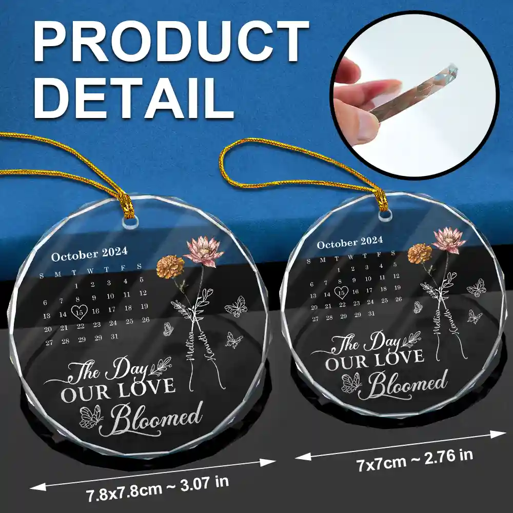 Birth Flowers With Calendar Our Love Bloomed - Personalized Circle Glass Ornament - Image 6