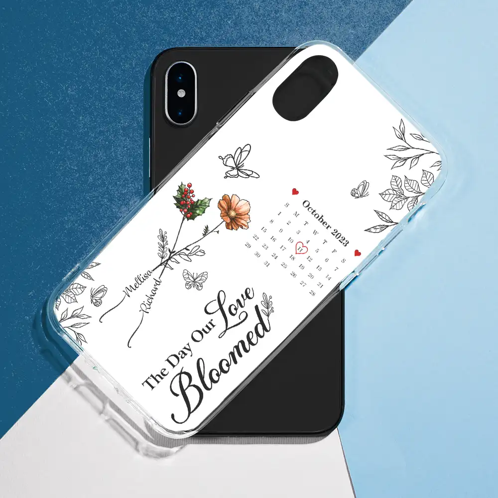 Birth Flowers With Calendar Our Love Bloomed - Personalized Clear Phone Case - Image 5