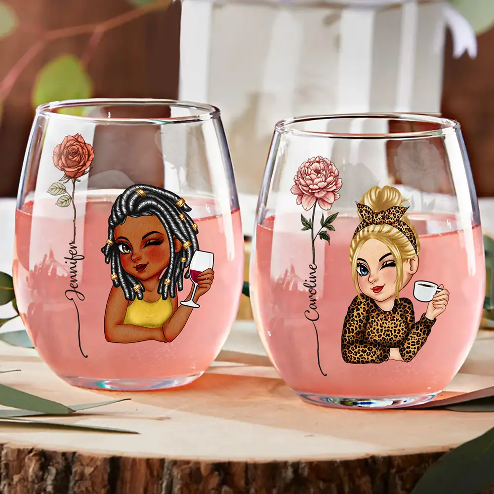 Birth Flowers Woman Bloom Where You're Planted - Personalized Stemless Wine Glass