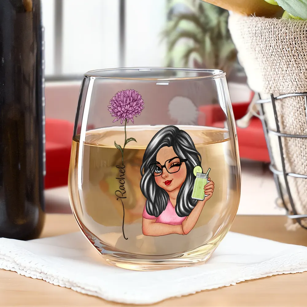 Birth Flowers Woman Bloom Where You're Planted - Personalized Stemless Wine Glass - Image 2