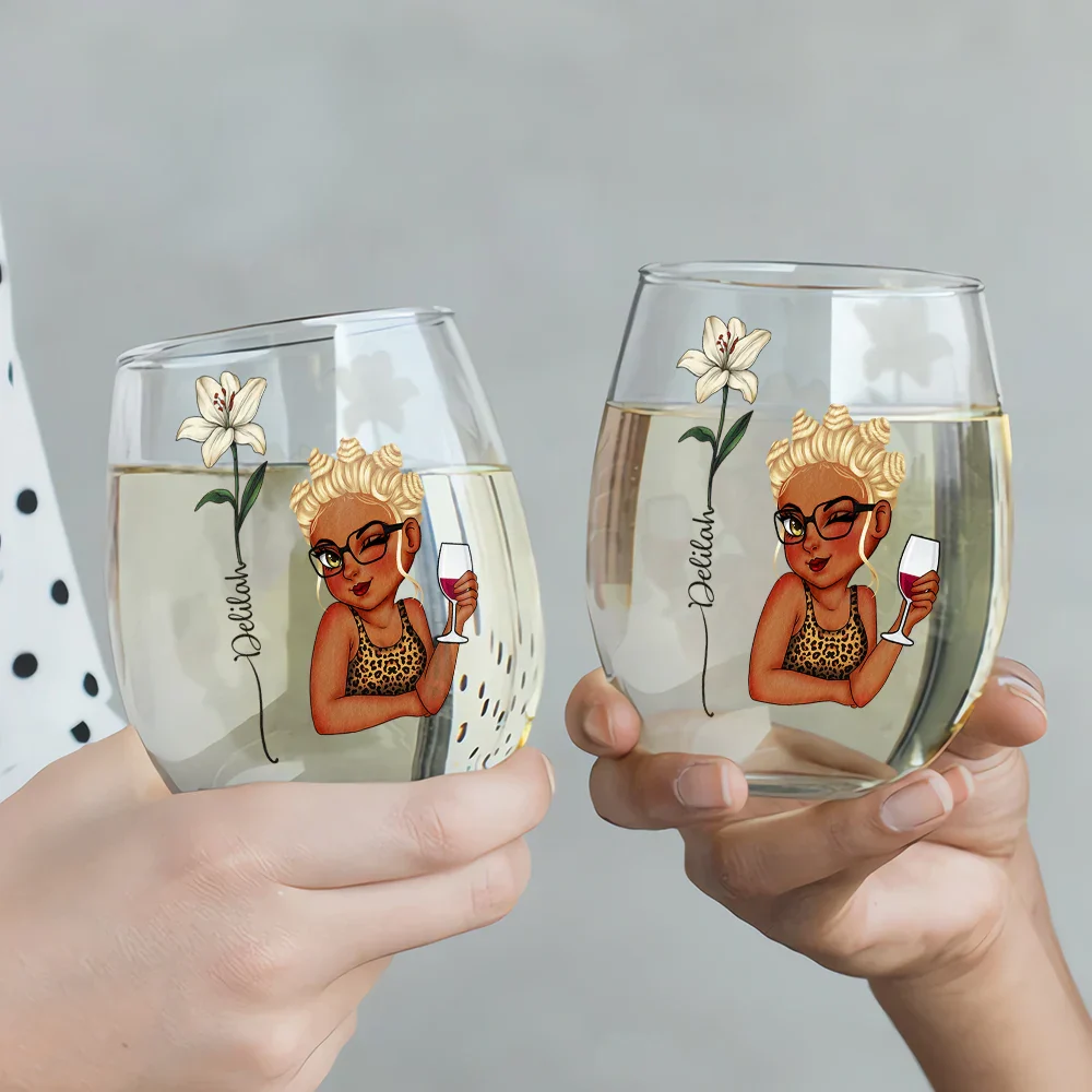 Birth Flowers Woman Bloom Where You're Planted - Personalized Stemless Wine Glass - Image 3
