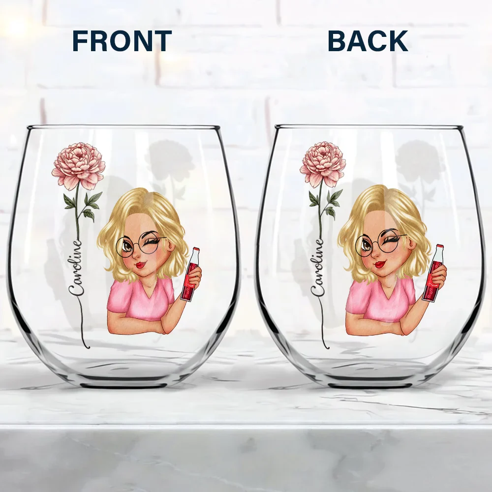 Birth Flowers Woman Bloom Where You're Planted - Personalized Stemless Wine Glass - Image 4
