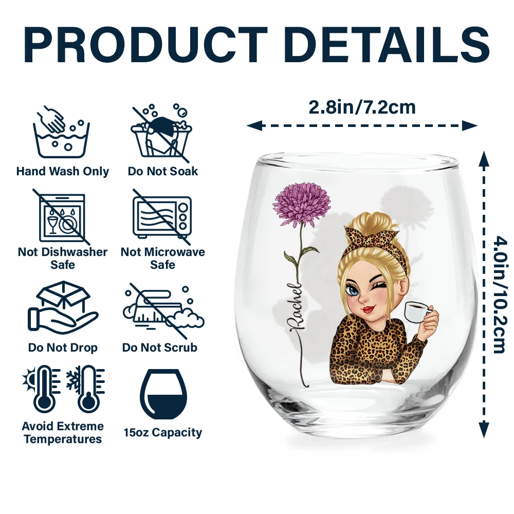 Birth Flowers Woman Bloom Where You're Planted - Personalized Stemless Wine Glass - Image 5