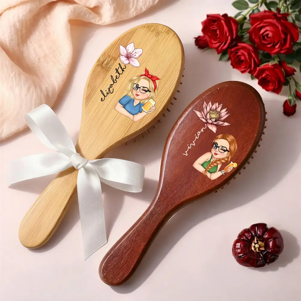 Birth Flowers Woman Bloom Where You're Planted - Personalized Wooden Hair Brush - Image 2