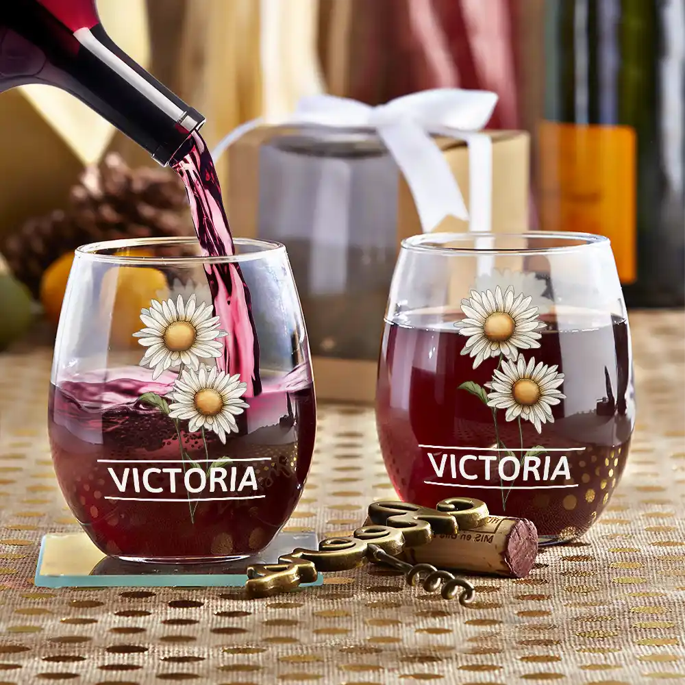 Birth Flowers Woman - Personalized Stemless Wine Glass - Image 3