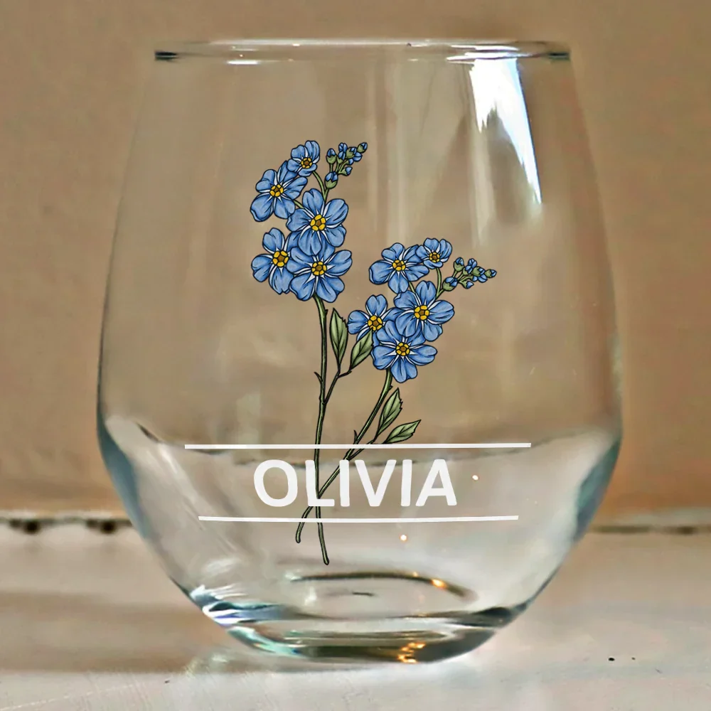 Birth Flowers Woman - Personalized Stemless Wine Glass - Image 4