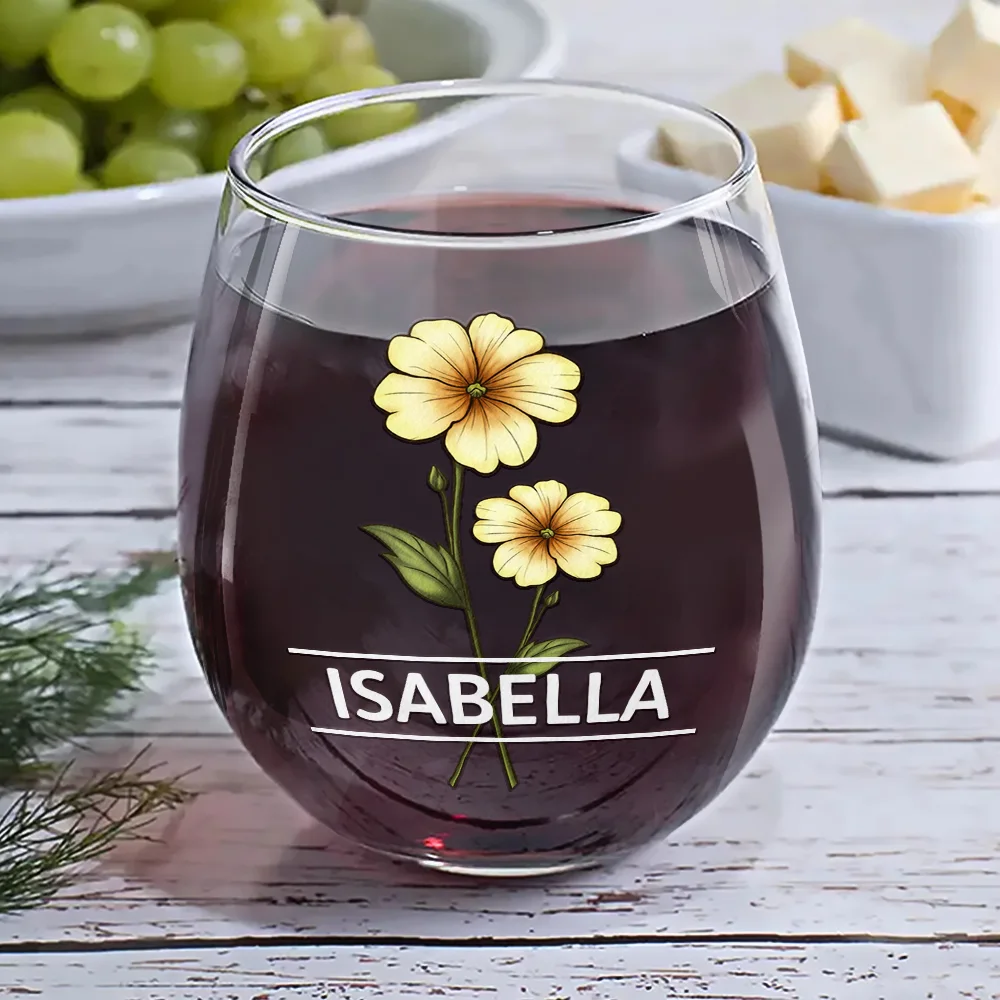 Birth Flowers Woman - Personalized Stemless Wine Glass - Image 6