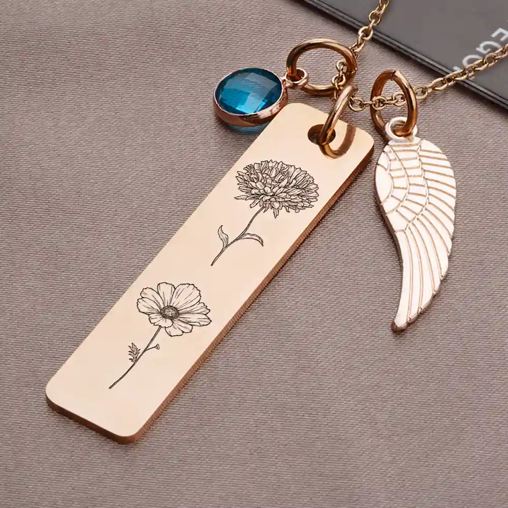 Birth Month Flower And Gemstone For Mom And Kids - Personalized Birthstone Charm Necklace - Image 4