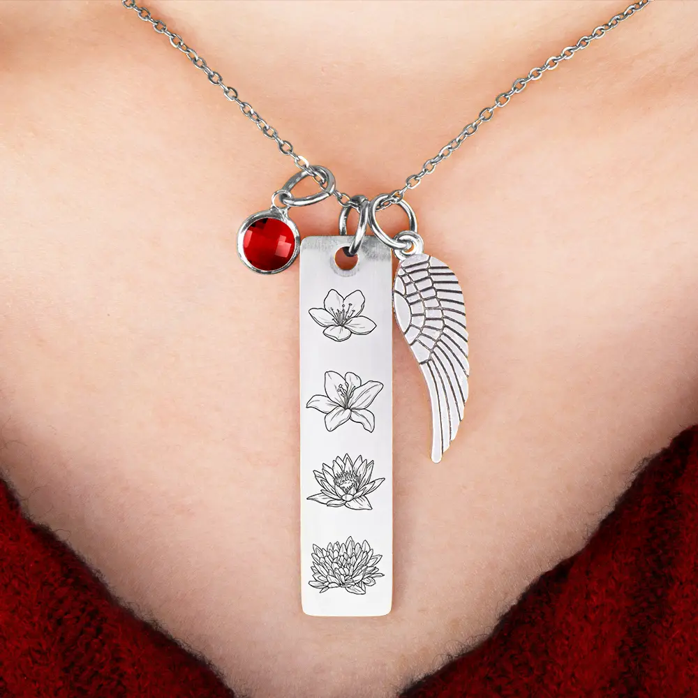 Birth Month Flower And Gemstone For Mom And Kids - Personalized Birthstone Charm Necklace - Image 6
