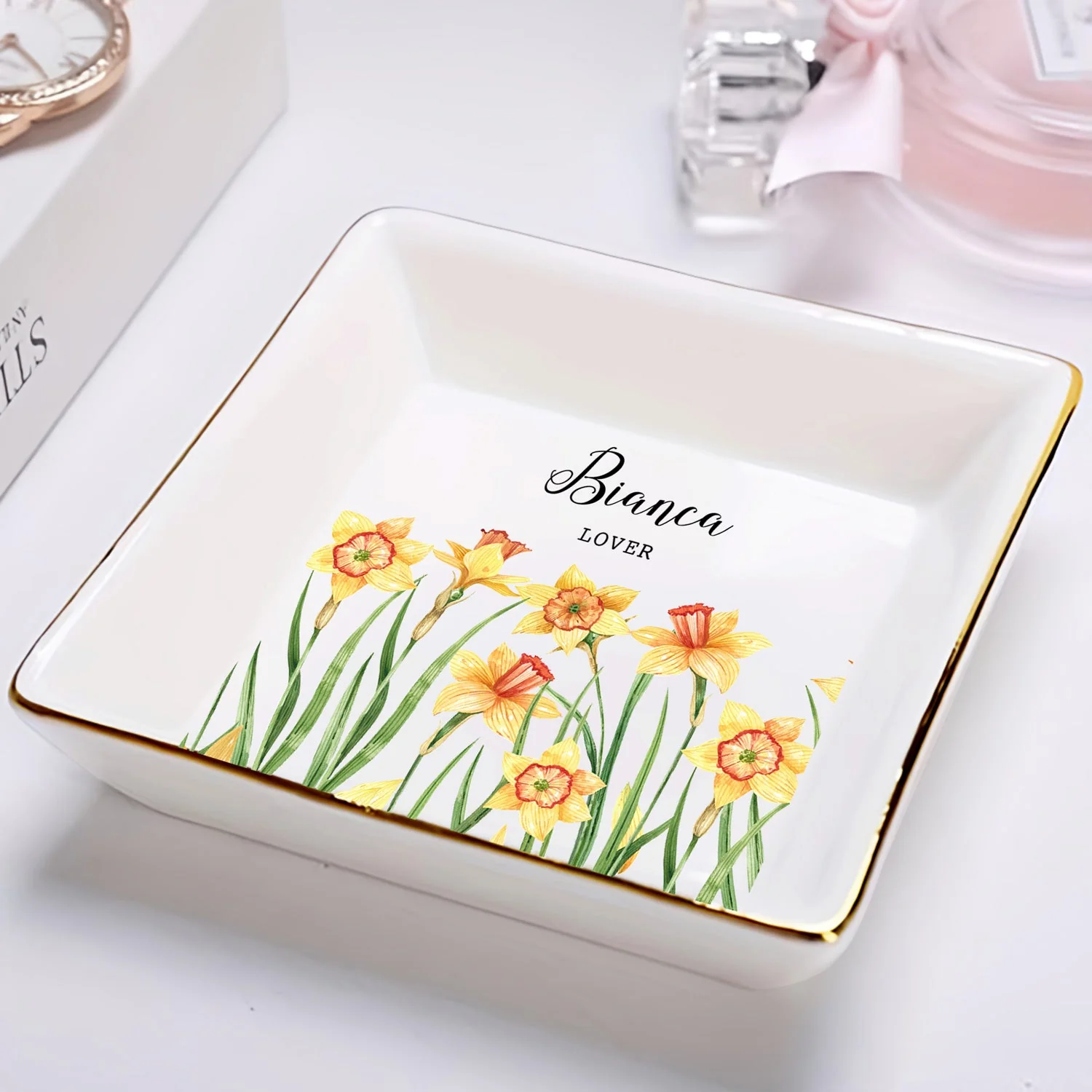 Birth Month Flower - Birthday, Loving Gift For Mom, Mother, BFF Best Friends, Besties, Sisters, Siblings - Personalized Ring Dish - Image 3