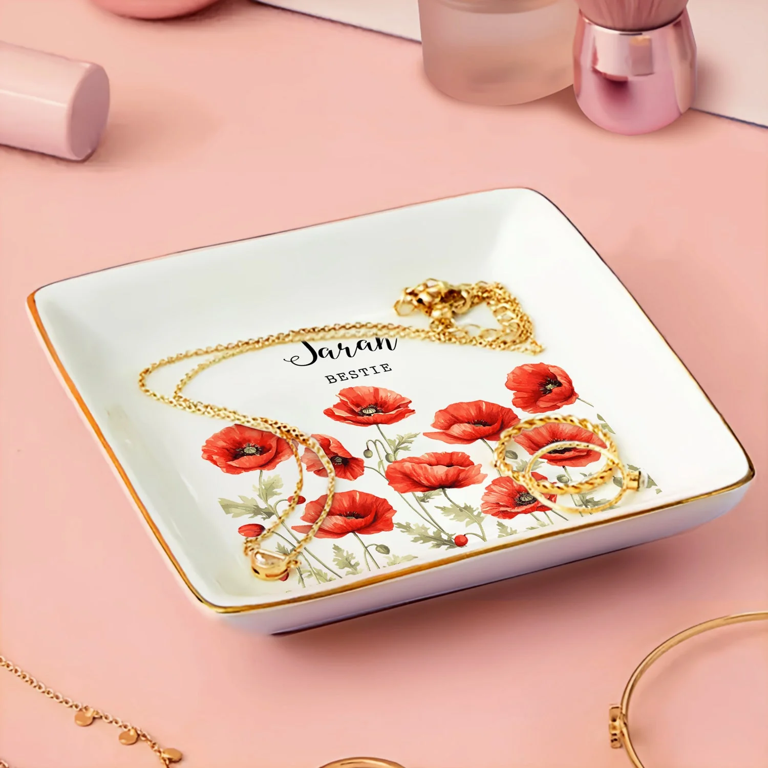Birth Month Flower - Birthday, Loving Gift For Mom, Mother, BFF Best Friends, Besties, Sisters, Siblings - Personalized Ring Dish - Image 4