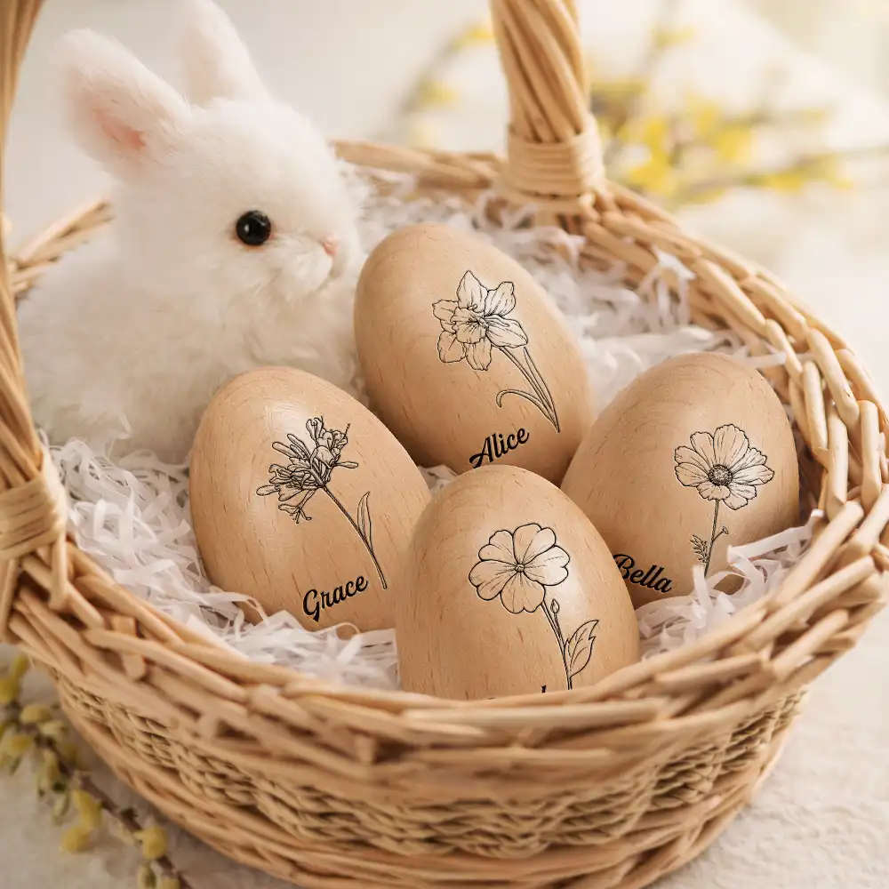 Birth Month Flower Blooms - Personalized Musical Wooden Easter Egg Shaker - Image 3