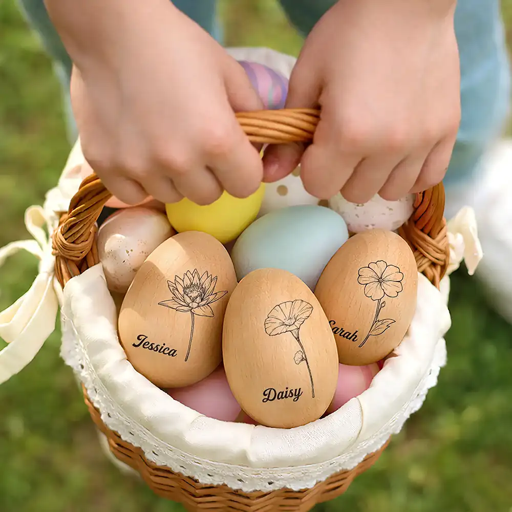 Birth Month Flower Blooms - Personalized Musical Wooden Easter Egg Shaker - Image 6
