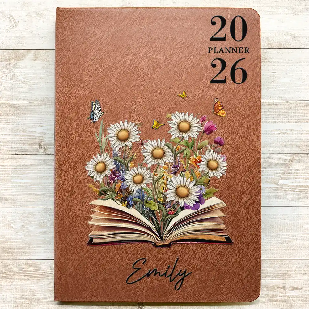 Birth Month Flower Blooms Planner 2026 - Personalized Leather Journal - Image 3