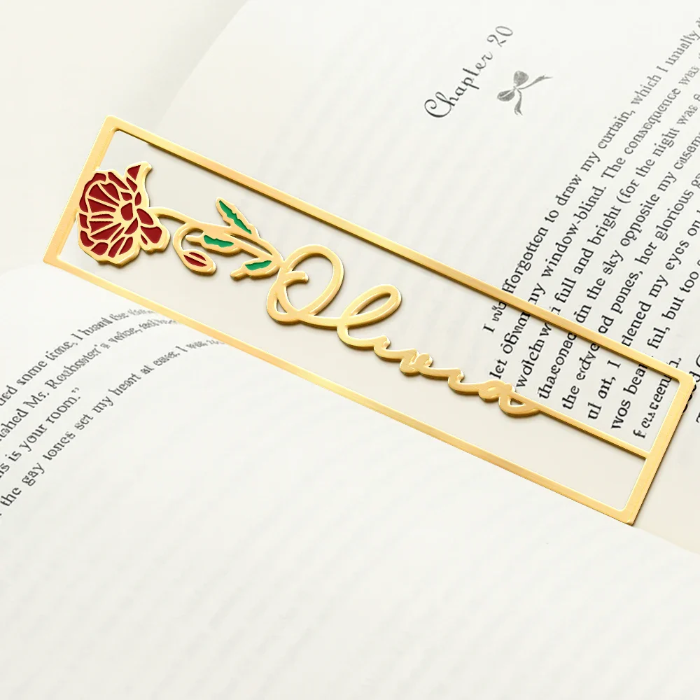 Birth Month Flower Bookish Keepsake - Personalized Metal Bookmark - Image 2