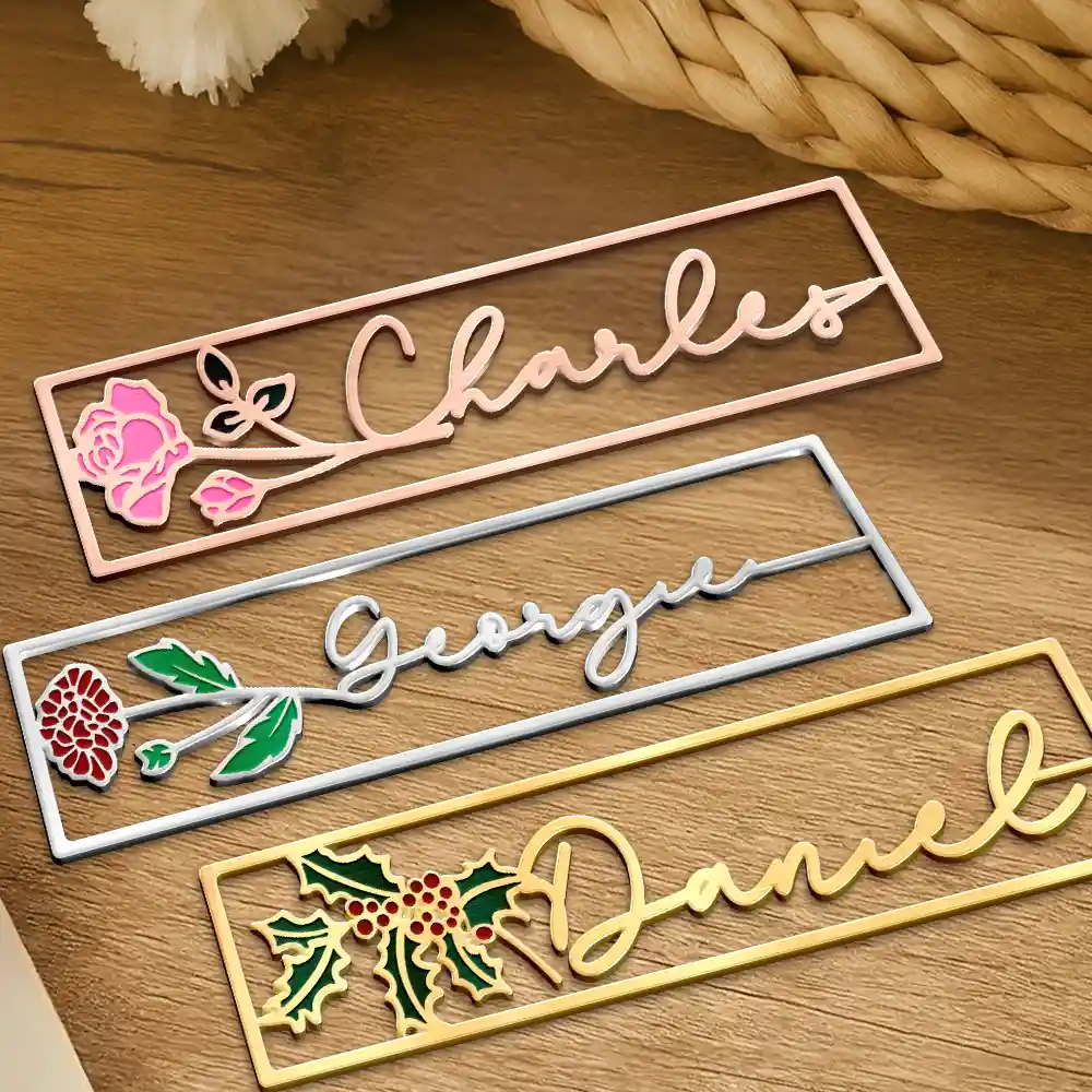 Birth Month Flower Bookish Keepsake - Personalized Metal Bookmark - Image 3