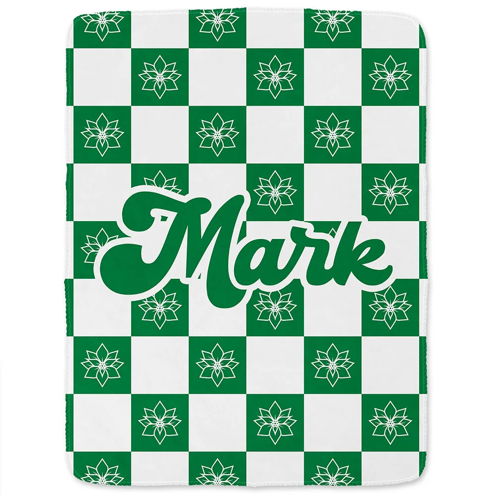 Birth Month Flower Checkered Pattern - Personalized Fleece Blanket, Sherpa Blanket - Image 2
