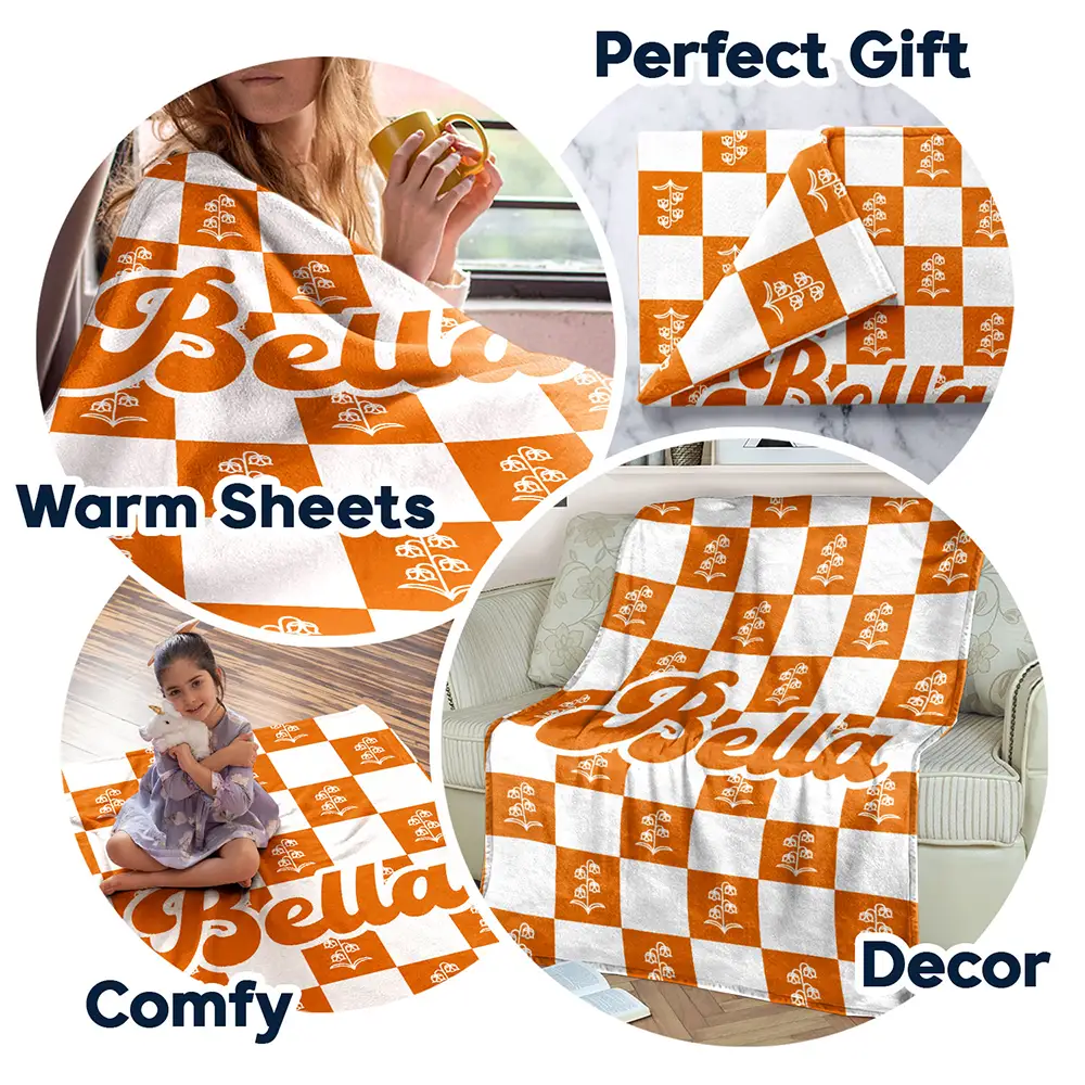 Birth Month Flower Checkered Pattern - Personalized Fleece Blanket, Sherpa Blanket - Image 7
