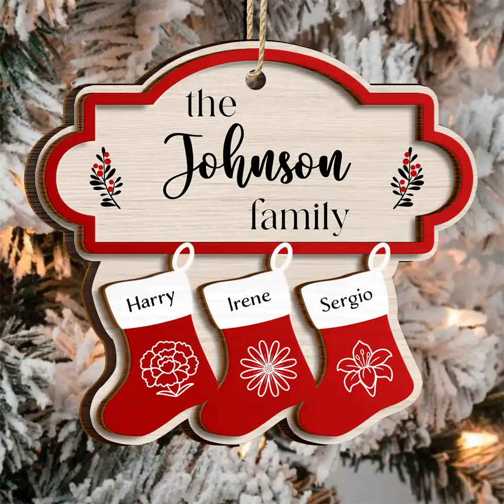 Birth Month Flower Family Stockings - Personalized 2-Layered Wooden Ornament - Image 3