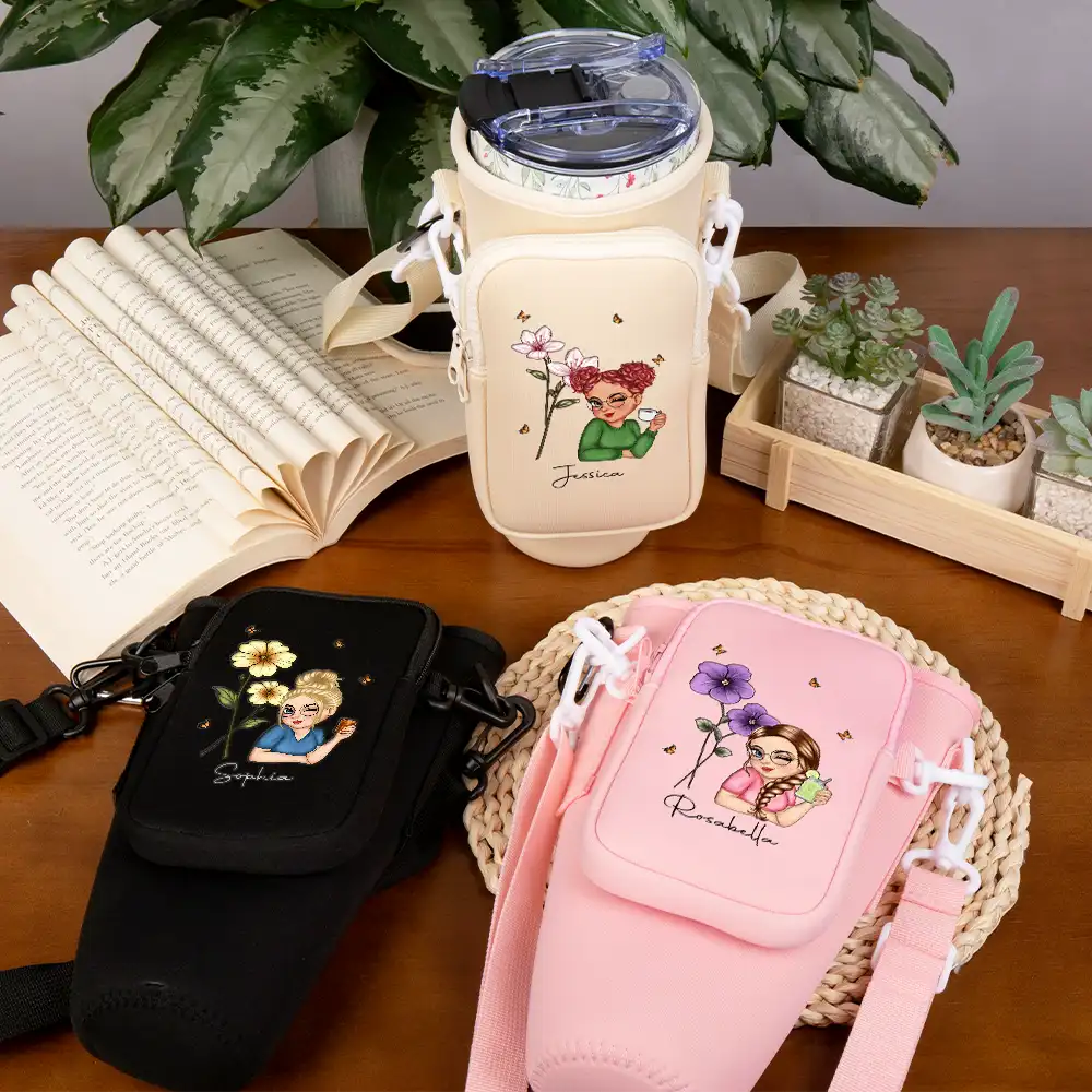 Birth Month Flower For Woman - Personalized Bottle Carrier Bag - Image 3