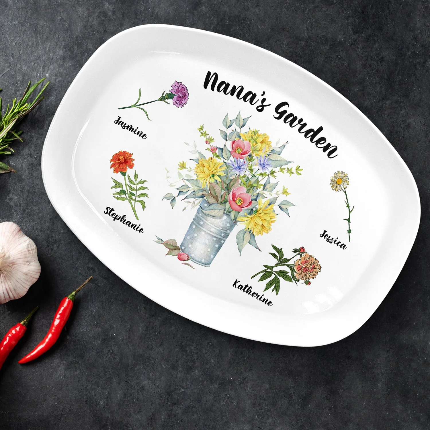 Birth Month Flower Grandma Garden - Gift For Grandma - Personalized Plate - Image 2