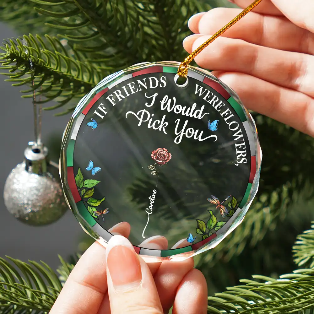 Birth Month Flower Grow An Old Friend - Personalized Circle Glass Ornament - Image 2