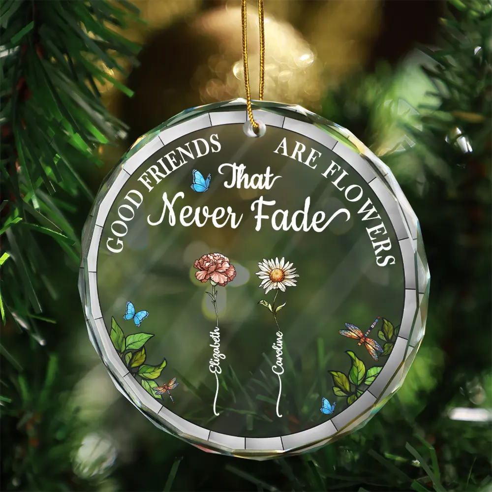 Birth Month Flower Grow An Old Friend - Personalized Circle Glass Ornament - Image 3
