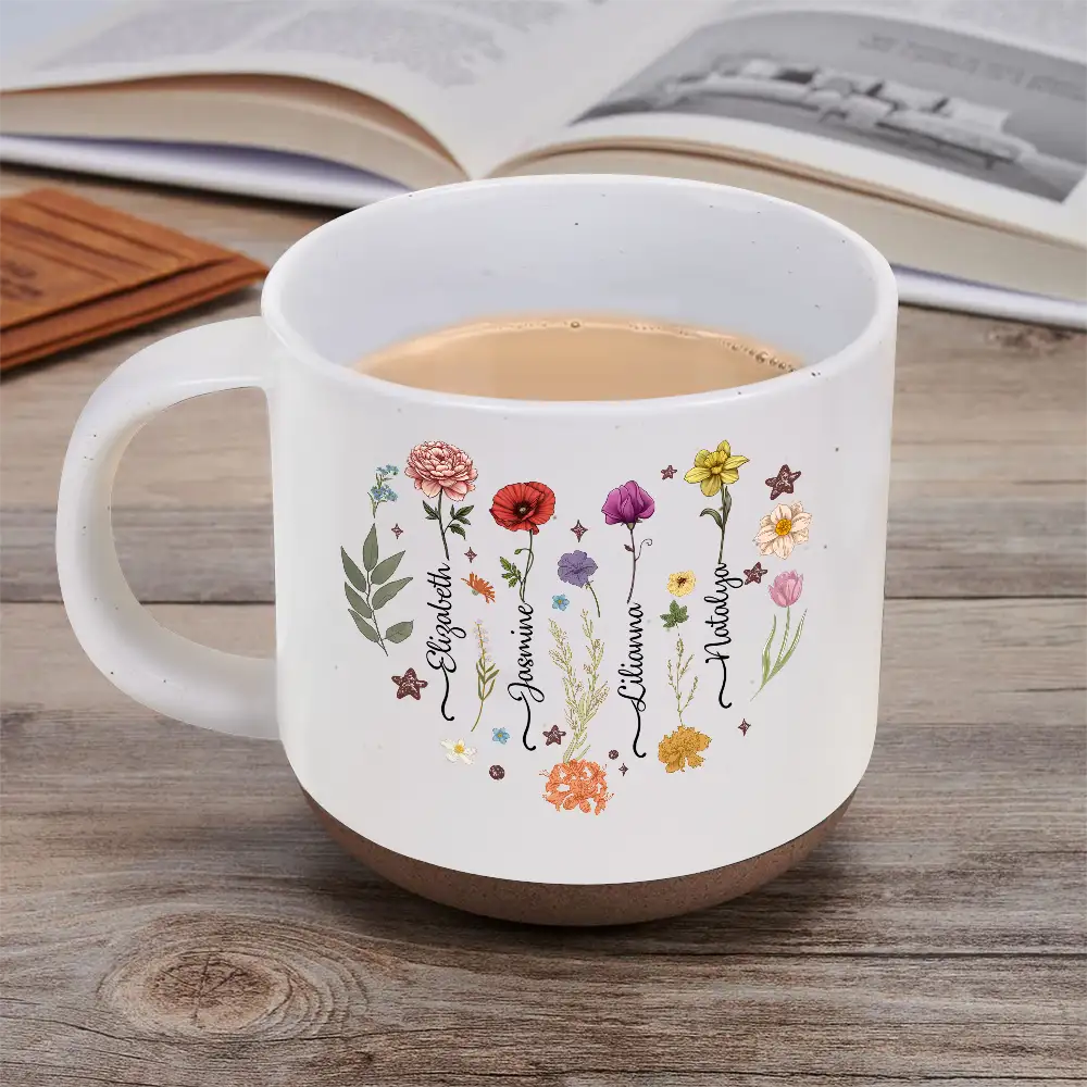 Birth Month Flower Heart - Personalized Pottery Mug - Image 5
