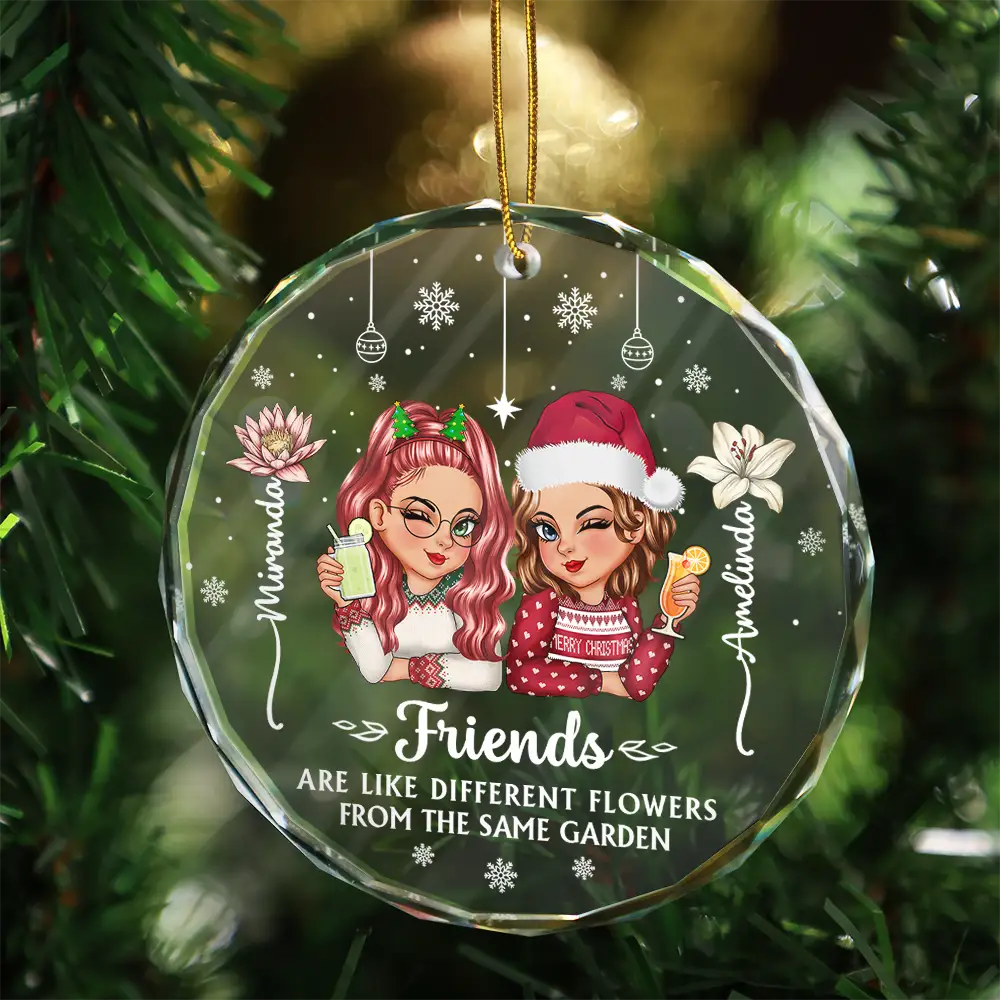 Birth Month Flower It Takes A Long Time To Grow An Old Friend - Personalized Circle Glass Ornament - Image 3