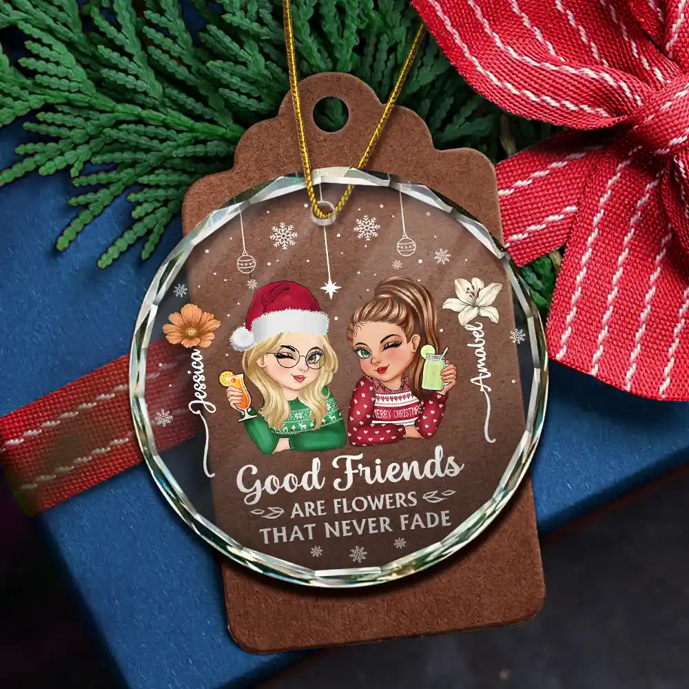 Birth Month Flower It Takes A Long Time To Grow An Old Friend - Personalized Circle Glass Ornament - Image 5