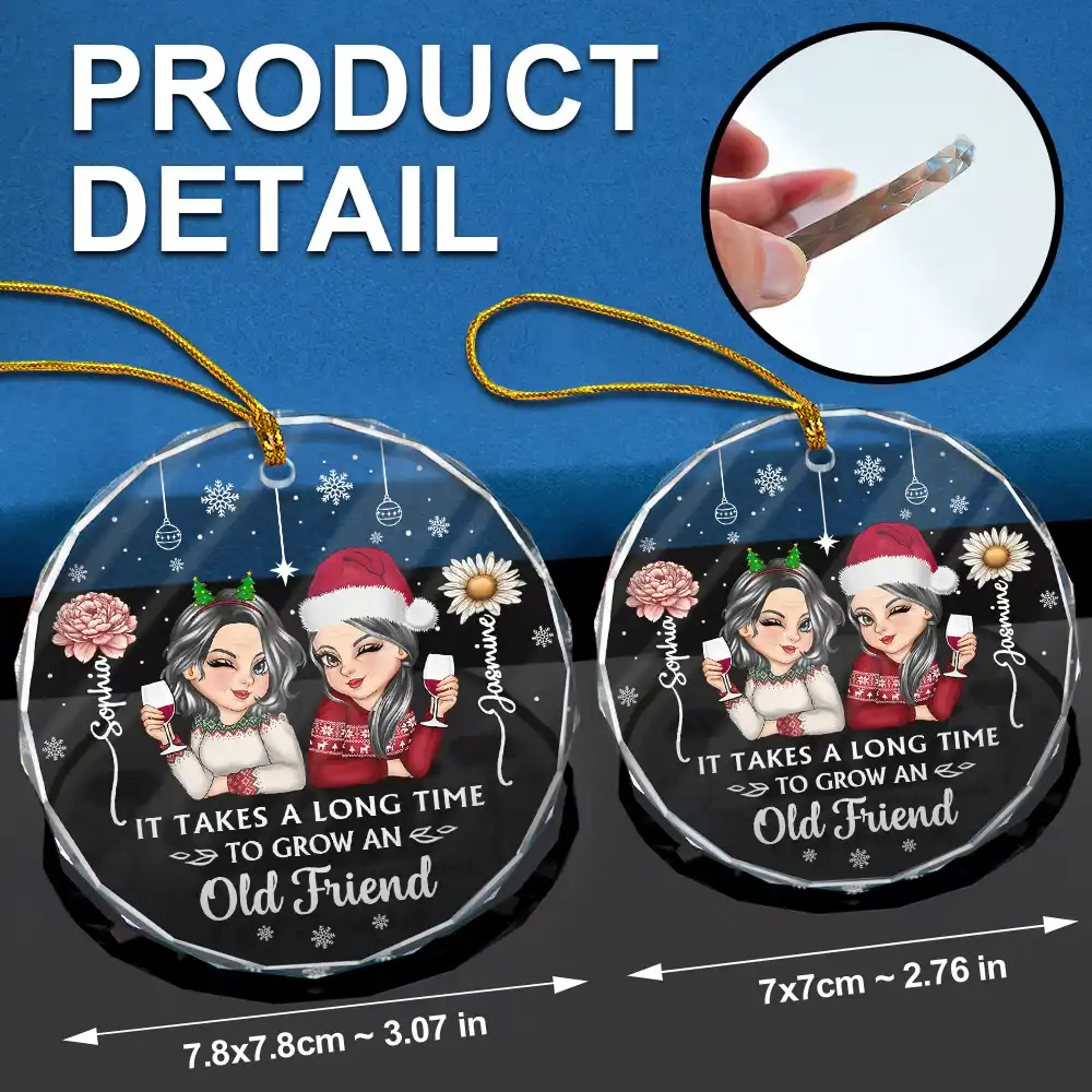 Birth Month Flower It Takes A Long Time To Grow An Old Friend - Personalized Circle Glass Ornament - Image 6