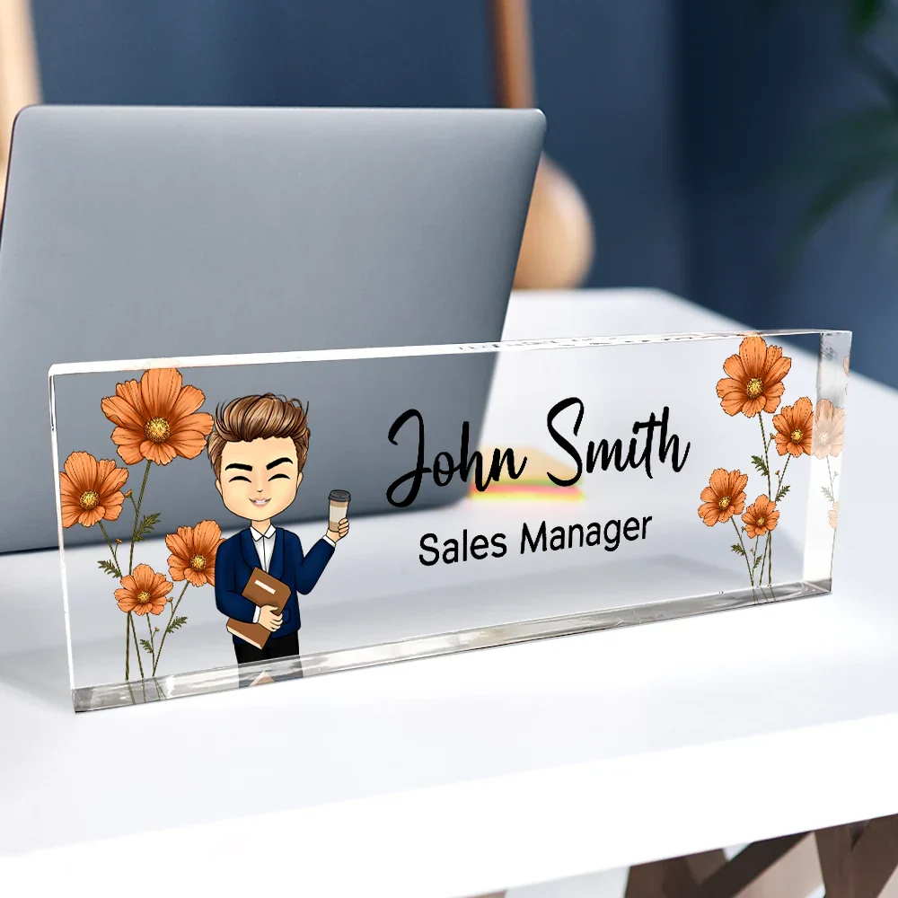 Birth Month Flower Man Woman Office - Personalized Desk Name Plate - Image 2