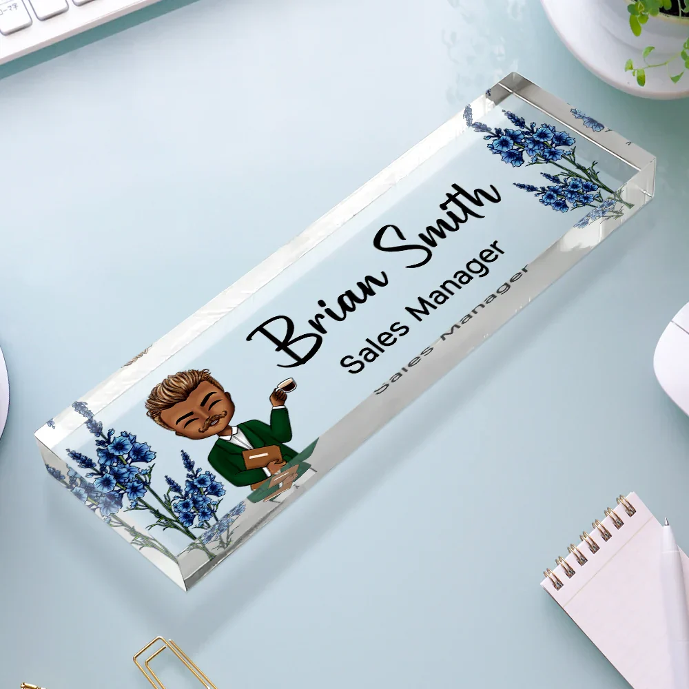 Birth Month Flower Man Woman Office - Personalized Desk Name Plate - Image 3