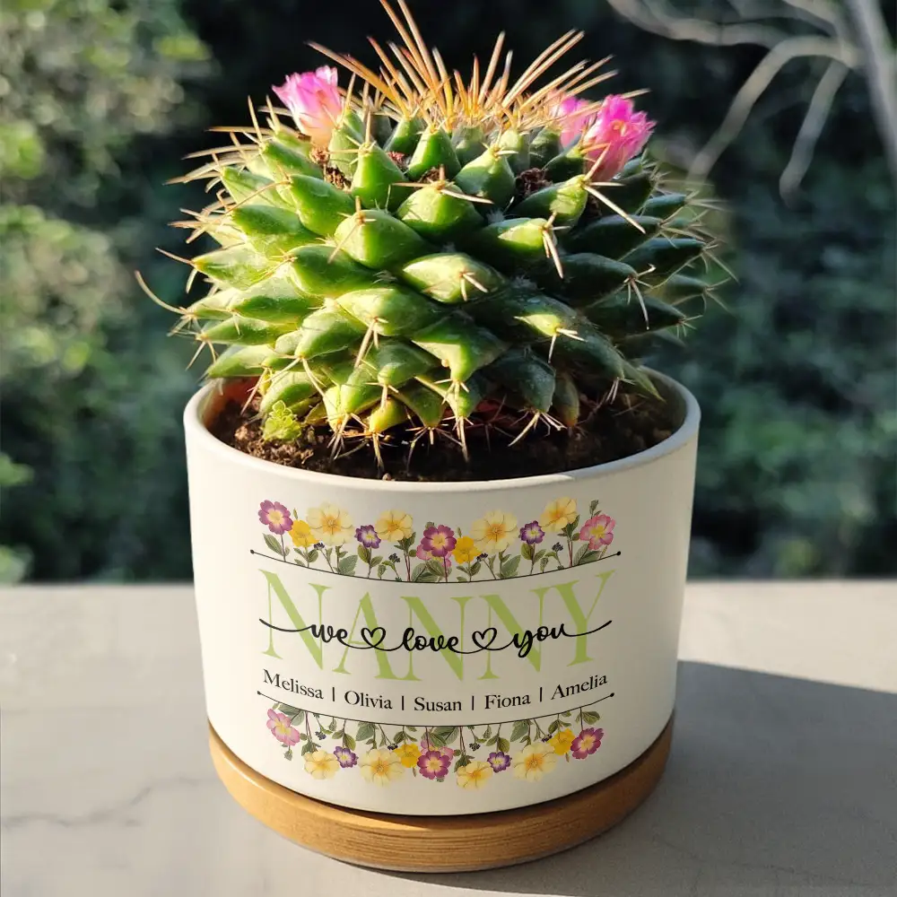 Birth Month Flower Mom Grandma We Love You - Personalized Ceramic Plant Pot - Image 4
