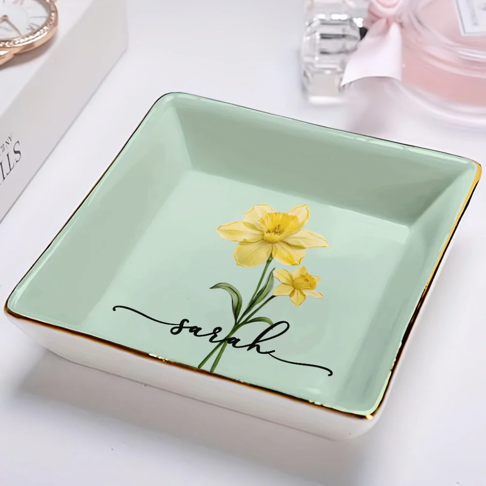 Birth Month Flower Name Blooming - Personalized Ring Dish - Image 2