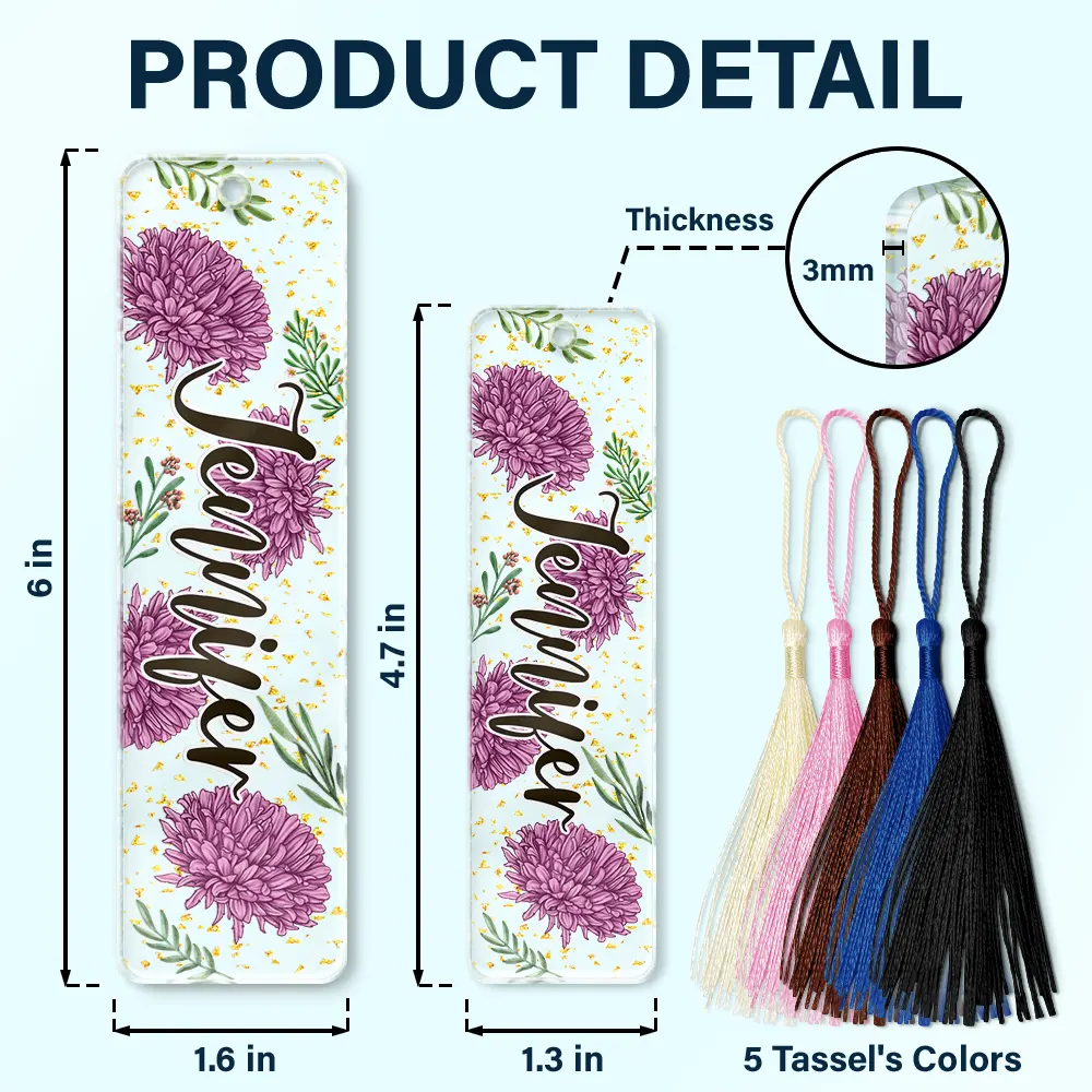 Birth Month Flower & Name - Personalized Acrylic Bookmark - Image 5