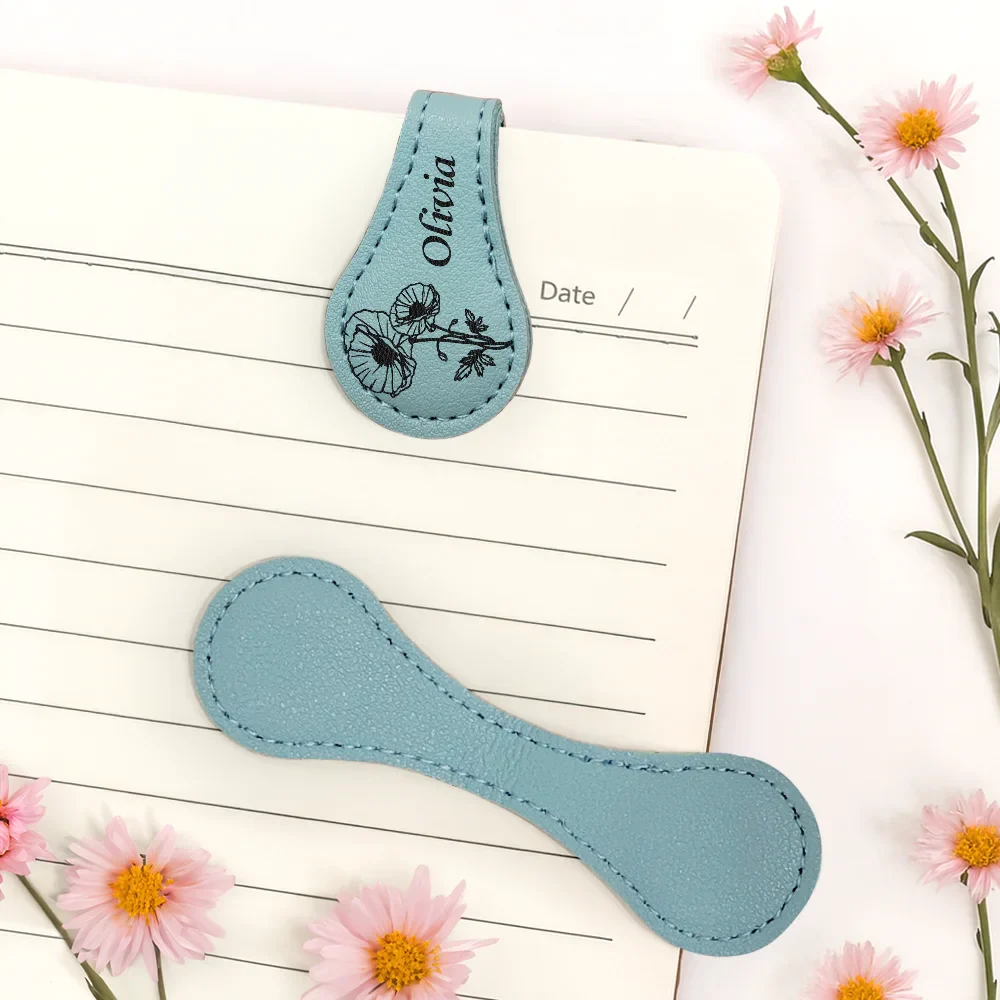 Birth Month Flower & Name - Personalized Circle Leather Magnetic Bookmark - Image 5