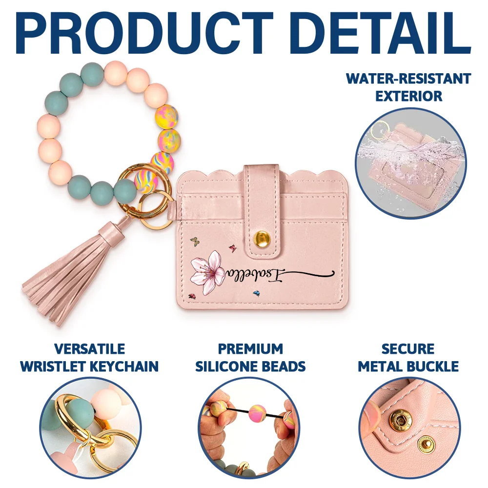 Birth Month Flower Name - Personalized Keychain Wristlet Leather Wallet - Image 6