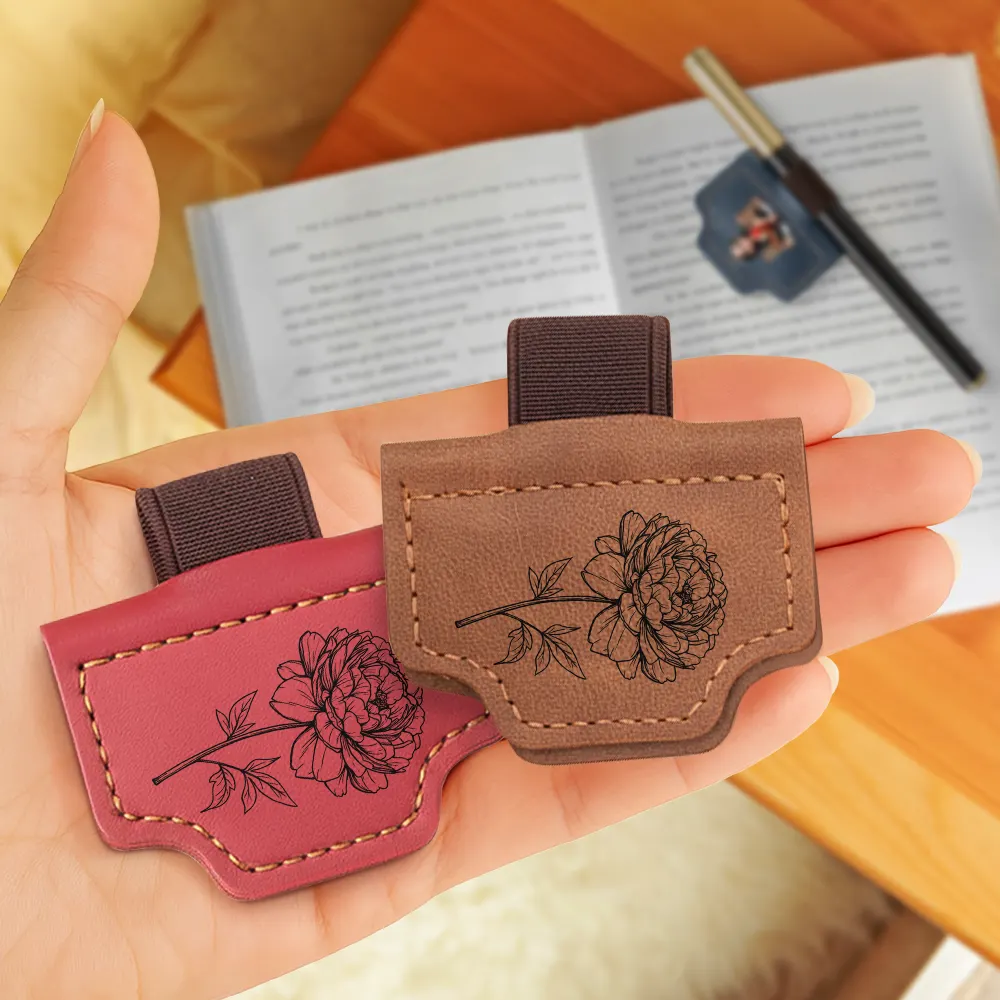 Birth Month Flower Name Sketch - Personalized Magnetic Leather Pen Clip - Image 3