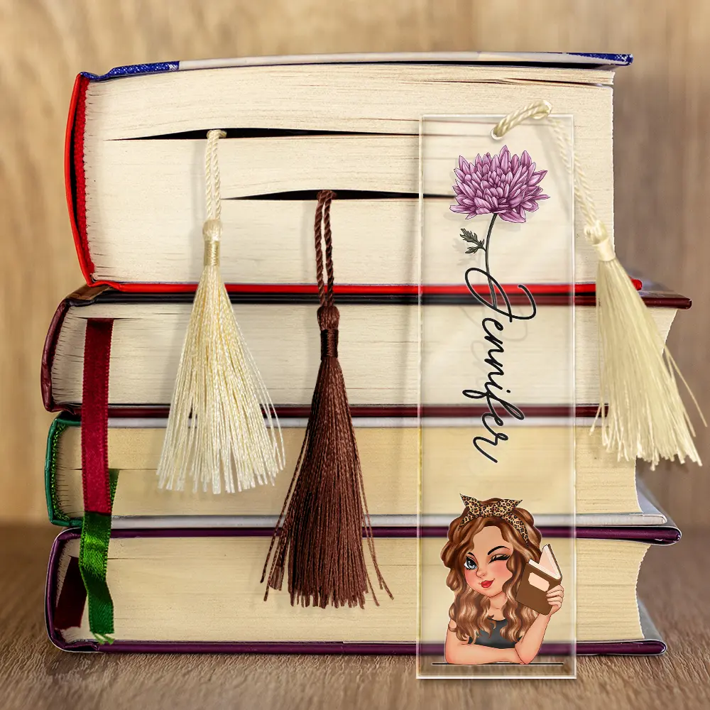 Birth Month Flower Reading Girl - Personalized Acrylic Bookmark - Image 4