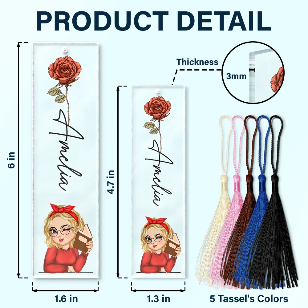 Birth Month Flower Reading Girl - Personalized Acrylic Bookmark - Image 5