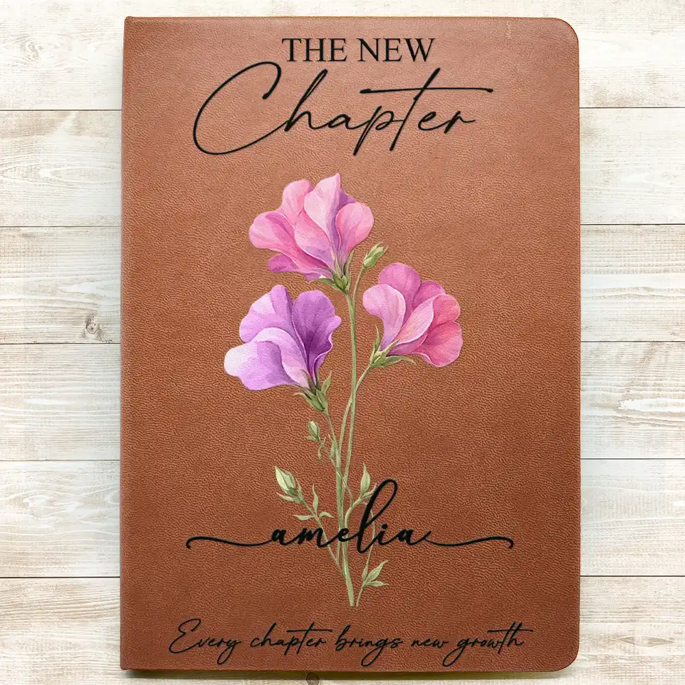 Birth Month Flower The New Chapter - Personalized Leather Journal - Image 4